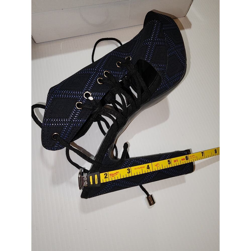 Size 10 Blue & Black Double Strap Block Heel Sandals